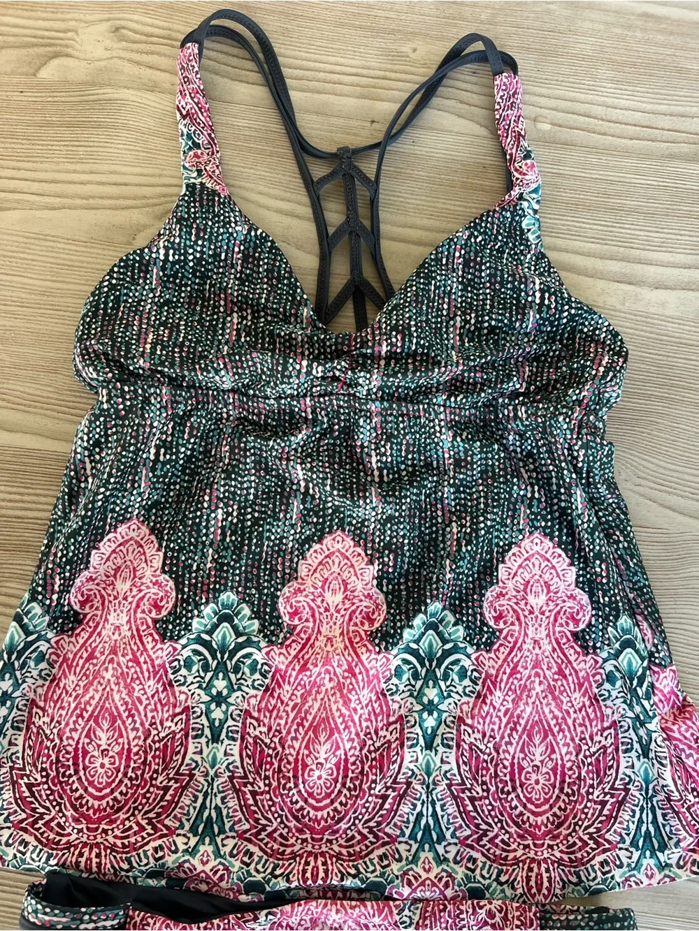 Lucky Brand Pink & Black Printed Tankini Set